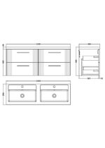 1200mm Wall Hung 4 Drawer Vanity & Double Basin - Image 3