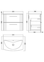 600mm Wall Hung 2 Drawer Vanity & Basin 4 - Image 3