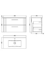 800mm Wall Hung 2 Drawer Vanity & Basin 2 - Image 4