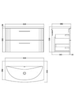 800mm Wall Hung 2 Drawer Vanity & Basin 4 - Image 3