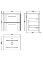 Nuie Deco 500mm Wall Hung 2 Drawer Vanity & Basin 2 - Image 3
