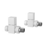 Pro Plus White Radiator Valve Straight Pair Square Handwheel