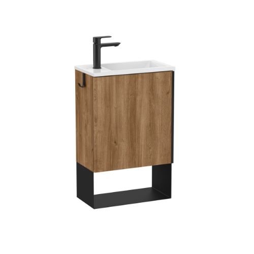 358458WO-1.jpg Roca Mini-Pro 450mm Basin & Unit 450x250mm 1Dr Western Oak - Image 1
