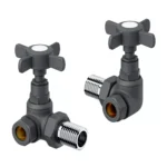 1 Pair Of Corner Rad Valves - 15mm Anthracite - Tower Branded