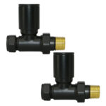 2 Pair Manual Straight Rad Valves - 15mm Black - Tower Branded