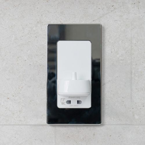 52630015-1.jpg Inwall Electric ToothBrush & Shaver socket with Polished Steel F/plate - Image 1