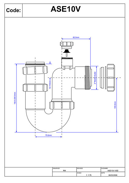 Product image for SKU 62023999 McA 75mm Water Seal Adj Inlet Tubular Swivel Anti-Syphon ASE10V - Image 1