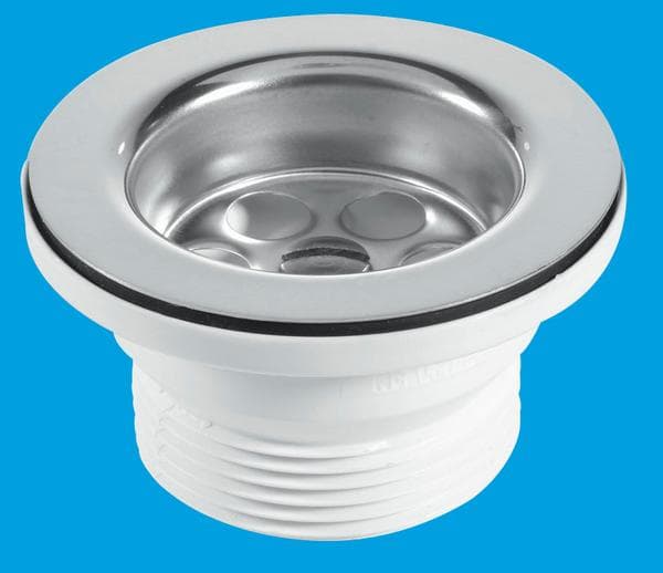 Product image for SKU 62024024 McA Centre Pin Bath Waste 70mm SS Flange Black PVC Plug BSW10P - Image 1