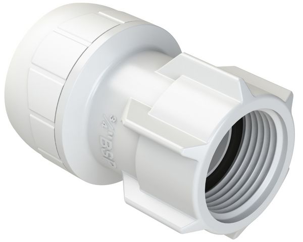 Product image for SKU 70025095 Polyplumb Enhanced 22mmx3/4" Hand Tight Tap Connector White - Image 1