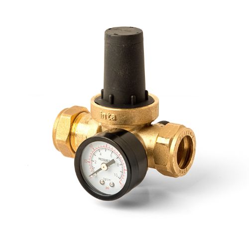 70065325-1.jpg Trade-Tec 22mm Pressure Reducing Valve with 15mm Reducers & Gauge - Image 1