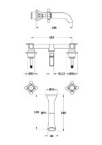 3 Tap Hole Wall Mounted Basin Mixer - Image 2