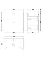 600mm Wall Hung 2-Drawer Unit & Basin - Image 2
