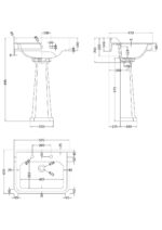 Hudson Reed Richmond 600mm Basin & Pedestal (2 Tap Hole) - Image 2