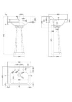 Hudson Reed Richmond 560mm Basin & Pedestal (3 Tap Hole) - Image 2