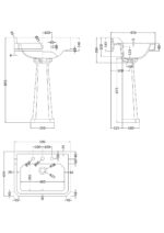 Hudson Reed Richmond 600mm Basin & Pedestal (3 Tap Hole) - Image 2