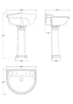 Hudson Reed Chancery 600mm Basin & Pedestal (2 Tap Hole) - Image 2
