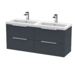 Hudson Reed Fluted 1200mm Wall Hung 4 Drawer Vanity & Double Basin