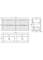 Hudson Reed Fluted 1200mm Wall Hung 4 Drawer Vanity & Double Basin - Image 3