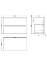 800mm Wall Hung 2 Drawer Unit & Worktop - Image 2
