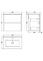 600mm Wall Hung 2 Drawer Unit & Basin 2 - Image 4