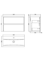 800mm Wall Hung 2 Drawer Unit & Basin 1 - Image 4