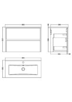800mm Wall Hung 2 Drawer Unit & Basin 2 - Image 4