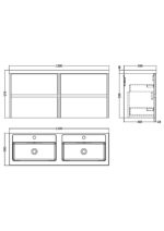 1200mm Wall Hung 4-Drawer Unit & Double Basin - Image 3