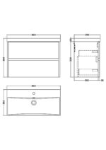 800mm Wall Hung 2-Drawer Unit & Basin 3 - Image 3