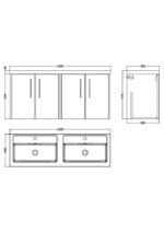 1200mm Wall Hung 4 Door Vanity & Double Basin - Image 3