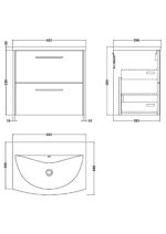 600mm Wall Hung 2 Drawer Vanity & Basin 4 - Image 3