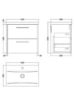 600mm Wall Hung 2 Drawer Vanity & Basin 1 - Image 3