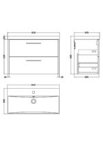 800mm Wall Hung 2 Drawer Vanity & Basin 3 - Image 3