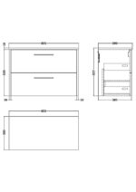 800mm Wall Hung 2 Drawer Vanity & Worktop - Image 2