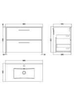 800mm Wall Hung 2 Drawer Vanity & Basin 2 - Image 4