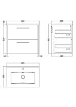 600mm Wall Hung 2 Drawer Vanity & Basin 2 - Image 3
