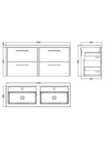 1200mm Wall Hung 4 Drawer Vanity & Double Basin - Image 3