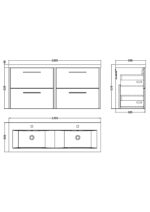 1200mm Wall Hung 4 Drawer Vanity & Double Basin - Image 3