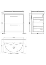 600mm Wall Hung 2 Drawer Vanity & Basin 4 - Image 3
