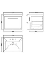 600mm Wall Hung Single Drawer Vanity with Basin - 3 Tap Hole - Image 2