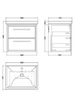 600mm Wall Hung 2-Drawer Vanity with Basin - 1 Tap Hole - Image 2