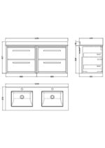 1200mm Wall Hung 4-Drawer Vanity with Marble Worktop Basin - Image 2