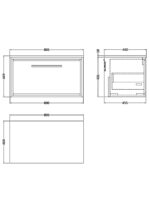 800mm Wall Hung Single Drawer Vanity with Worktop - Image 2