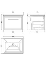 600mm Wall Hung Single Drawer Vanity with Basin - 0 Tap Hole - Image 3