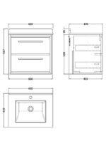 600mm Wall Hung 2-Drawer Vanity with Marble Worktop Basin - Image 3