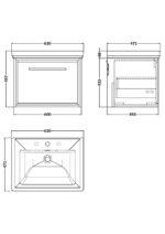 600mm Wall Hung Single Drawer Vanity with Basin - 3 Tap Hole - Image 2