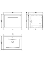 600mm Wall Hung Single Drawer Vanity with Basin - 1 Tap Hole - Image 2