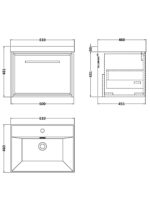 600mm Wall Hung Single Drawer Vanity with Basin - 1 Tap Hole - Image 2