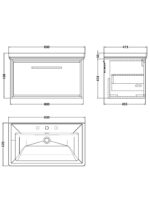 800mm Wall Hung Single Drawer Vanity with Basin - 3 Tap Hole - Image 2