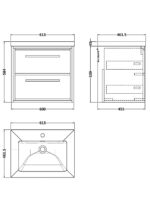 600mm Wall Hung 2-Drawer Vanity with Basin - 1 Tap Hole - Image 2