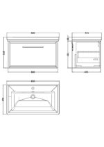 800mm Wall Hung Single Drawer Vanity with Basin - 1 Tap Hole - Image 2